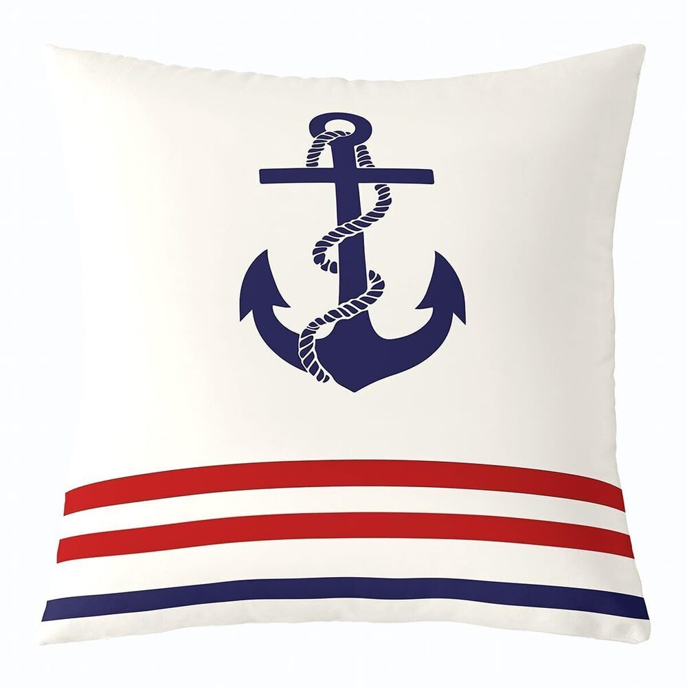 9770 Anchor Decor White Red Blue Throw Pillow Covers 20"x20" 1Pcs Nautical